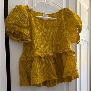 Maeve yellow puff sleeve peplum top